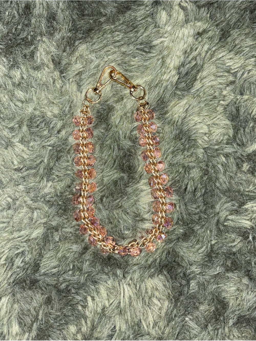 Light Pink Crystal Beaded Metal Chain Accessory Phone Lanyard (USED)